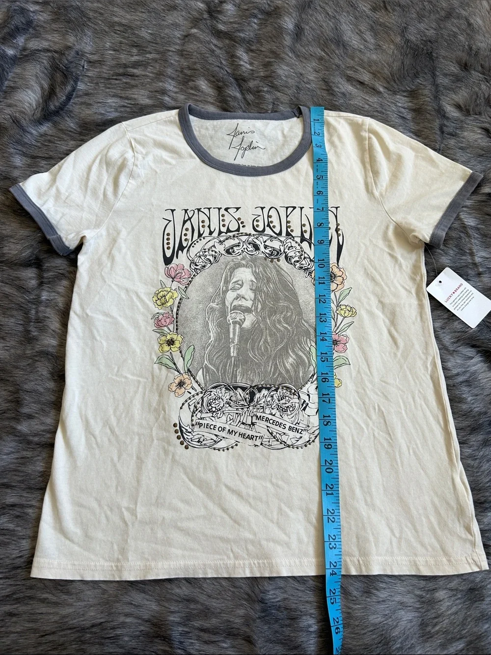 NWT Lucky Brand Floral Janis Joplin Graphic Ringer T-Shirt Small